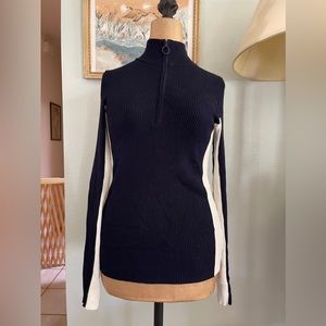 (NWOT) Moth by Anthropologie Varsity Quarter Zip Navy and White Sweater